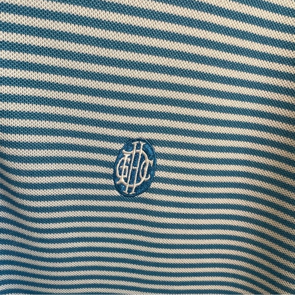Peter Millar Turquoise Blue & White Stripe Summer Comfort Golf Polo Medium - Picture 3 of 5